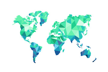 World map polygonal green colour pattern. vector illustration.
