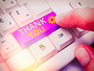 Word writing text Thank You. Business photo showcasing replaying on something good or greetings...