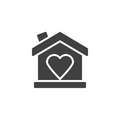 Home with heart vector icon. filled flat sign for mobile concept and web design. Heart inside house glyph icon. Symbol, logo illustration. Vector graphics