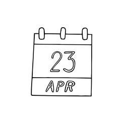 calendar hand drawn in doodle style. April 23. World Book and Copyright Day, English Language, date. icon, sticker, element
