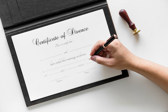 Certification of divorce isolated on white table
