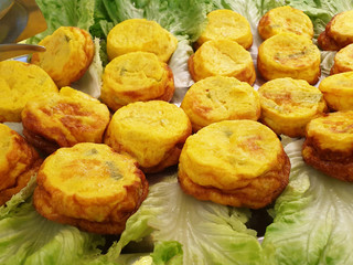 Egg round pies with filling for morning breakfast.