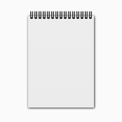 Blank realistic spiral notepad, notebook isolated on white background. Vector illustration.