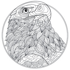 Eagle.Coloring book antistress for children and adults. Illustration isolated on white background.Zen-tangle style. Black and white drawing. T-shirt emblem, logo or tattoo with doodle.