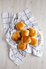 Home-baked Beef Russian Bierocks on a white wooden background, top view. Flat lay, overhead, from above.
