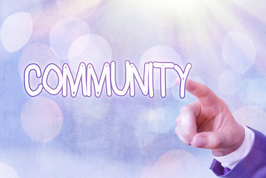 Writing note showing Community. Business concept for group of showing with a common characteristics living together