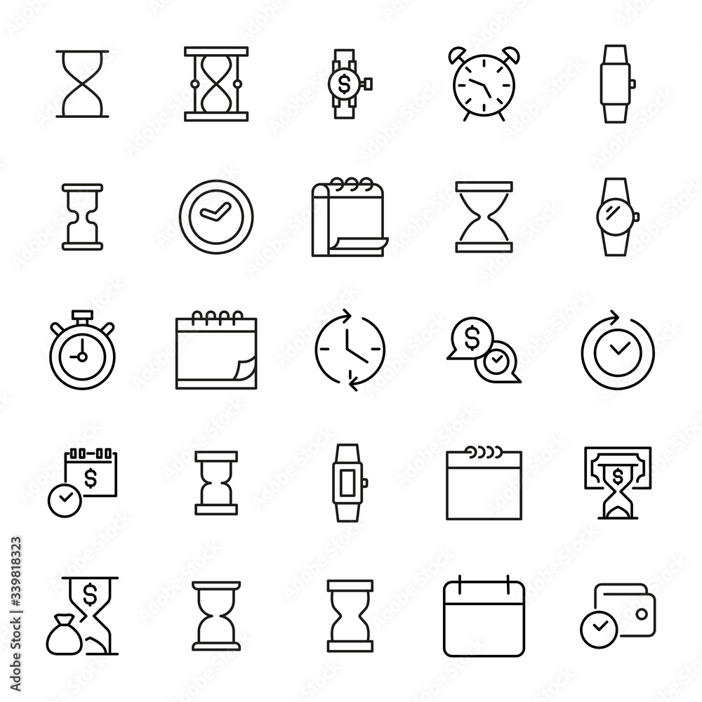 Fototapete simple set of time icons in trendy line style.