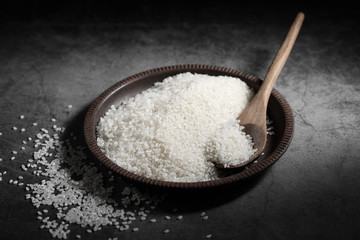 close up Japanese rice in dark background, Japanese rice in kitchen