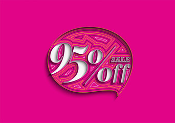 95% OFF Sale Discount Banner. Discount offer price tag.  Vector Modern Sticker Illustration.