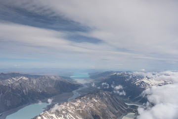 Tasman river valley from above the clouds,  New Zealand