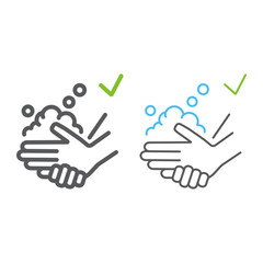 Washing hands with soap color line icons, wash and hygiene, wash your hands sign, vector graphics, a linear pattern on a white background, eps 10.