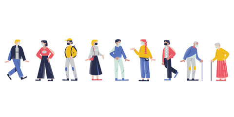 Old and young people wearing mask for protection from coronavirus or infection