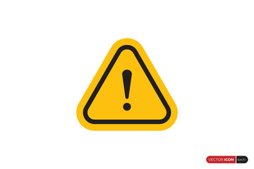 Alert Sign, Warning and Exclamation Icon with Yellow Triangle Rounded Shape and Black Outline Border outside. Flat Vector Icon Design Template Element.