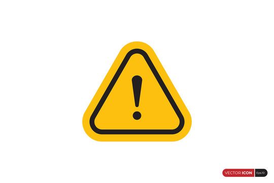 Alert Sign, Warning and Exclamation Icon with Yellow Triangle Rounded Shape and Black Outline Border outside. Flat Vector Icon Design Template Element.