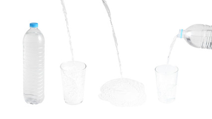 pouring water in glass isolated on white background