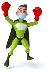 3D illustration of a cartoon character with a mask