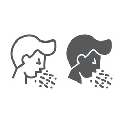 Cough line and glyph icon, coronavirus and flu, coughing man sign, vector graphics, a linear icon on a white background, eps 10.