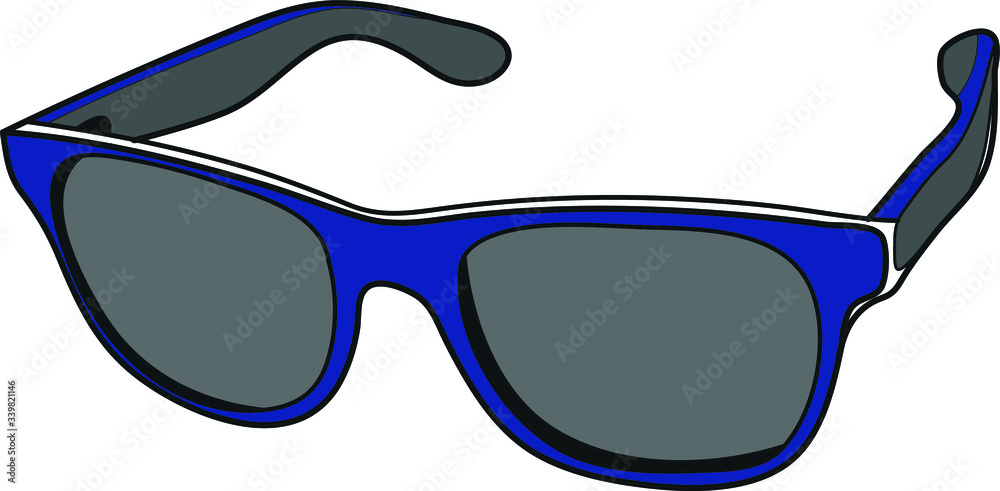 Sticker blue sunglasses isolated on white background