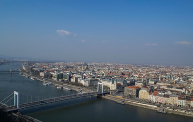 Fototapeta na wymiar Top view of Budapest and the Danube River in Hungary