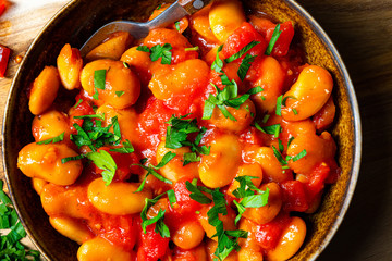 Rustic giant beans with fresh tomato sauce