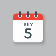 Icon calendar day 5 July, summer days of the year
