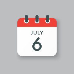 Icon calendar day 6 July, summer days of the year