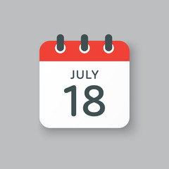 Icon calendar day 18 July, summer days of the year