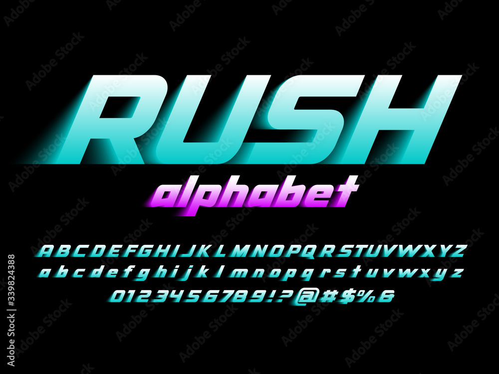 Fototapete speed style alphabet design with uppercase, lowercase, numbers and symbol