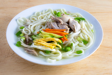 Korean chicken noolde soup which is called Dalgkalgugsu