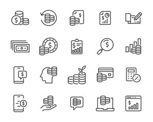 set of money icons, coin, finance, payment, tax, currency