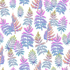 Seamless floral pattern with fern. Leaves and herbs. Botanical illustration.