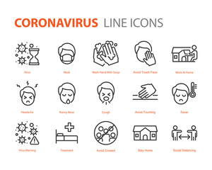 set of coronavirus icons, virus, illness, avoid crowd