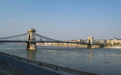View of the Danube River and the Chain Bridge or Secheni Lanzhid