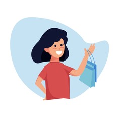 Flat style vector illustration. Young girl shopping, sale concept. for website landing page, poster, pamphlet or any design