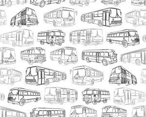Seamless background with bus sketches.