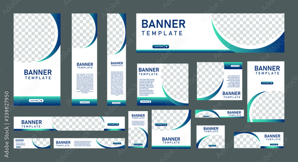 Fototapete set of modern web banners of standard size with a place for photos and white concept. Business ad banner. Vertical, horizontal and square template.