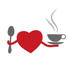 I love coffee with a spoon, love and cup icon. flat design. Vector Illustration on white background