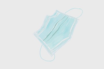 Isolated green surgical mask to prevent virus on white background - hand drawing and sketching illustration