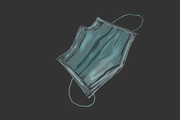 Green medical mask on black background - hand drawing illustration 