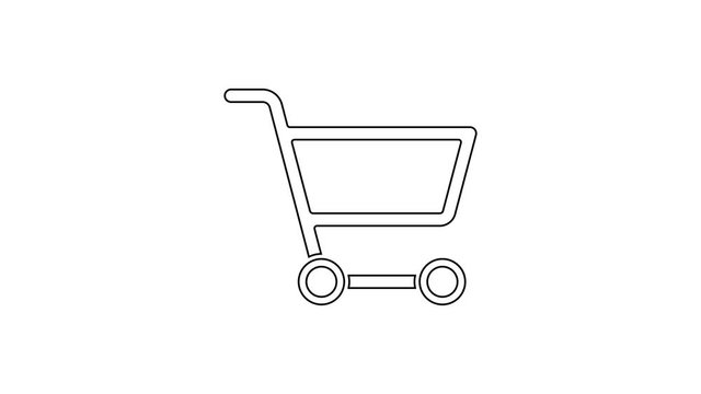 Black line Shopping cart icon isolated on white background. Online buying concept. Delivery service sign. Supermarket basket symbol. 4K Video motion graphic animation