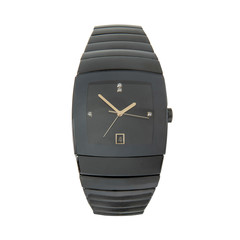 Fototapeta Luxury black oval watch made of black high-tech ceramic diamonds, ceramic bracelet, front view isolated on white background obraz
