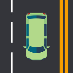 Car rides on the road. Movement on the highway. View from above. Cartoon style. Vector illustration
