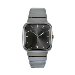 Fototapeta Luxury watch made of black high-tech ceramic, ceramic bracelet, front view isolated on white background obraz