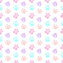 Animal Puppy Cat Paw Print Seamless Pattern Cartoon 