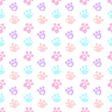 Animal Puppy Cat Paw Print Seamless Pattern Cartoon 