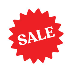 Sale sticker, red star badge. Shop offer promotion tag.