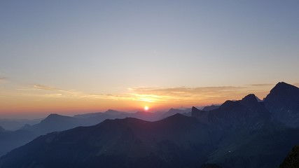 Fototapeta na wymiar Sonnenaufgang Zafernhorn, Faschina, Vorarlberg