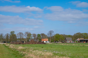 grasslands with manure and farmhouses