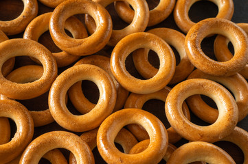Golden bagels close-up