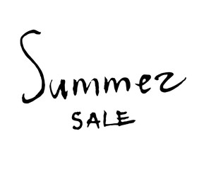 Handwritten vector “Summer sale”. Hand lettering vector illustration. Vector brush handwritten text for poster, banner, marketing, billboard.